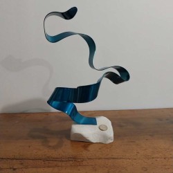 sculpture abstraite turquoise métal et pierre