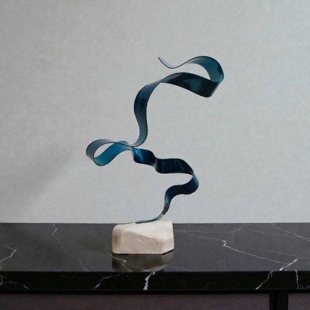 sculpture abstraite turquoise métal et pierre