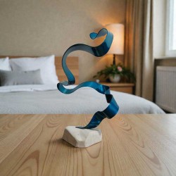 sculpture abstraite turquoise métal et pierre