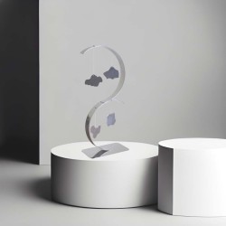 Sculpture abstraite en métal fait main gris chrome