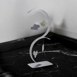 Sculpture abstraite en métal fait main gris chrome