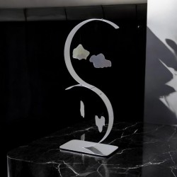 Sculpture abstraite en métal fait main gris chrome