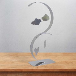 Sculpture abstraite en métal fait main gris chrome