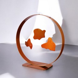 Sculpture abstraite métal orange