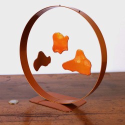 Sculpture abstraite métal orange