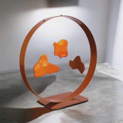 Sculpture abstraite métal orange