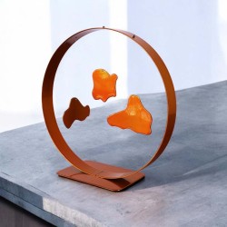 Sculpture abstraite métal orange