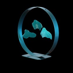 Sculpture abstraite métal bleu turquoise