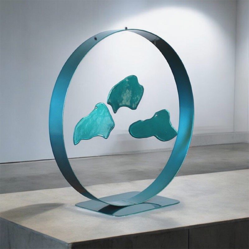Sculpture abstraite métal bleu turquoise