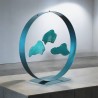 Sculpture abstraite métal bleu turquoise