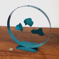 Sculpture abstraite métal bleu turquoise