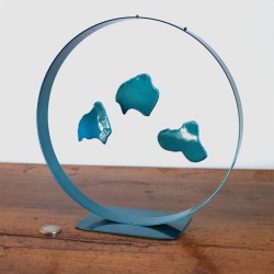 Sculpture abstraite métal bleu turquoise