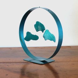 Sculpture abstraite métal bleu turquoise