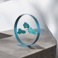 Sculpture abstraite métal bleu turquoise