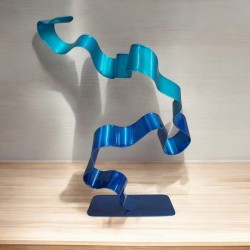 sculpture métal ruban torsadé turquoise marine
