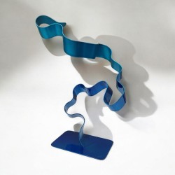 sculpture métal ruban torsadé turquoise marine