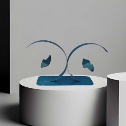 sculpture abstraite métal bleu turquoise