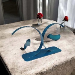 sculpture abstraite métal bleu turquoise