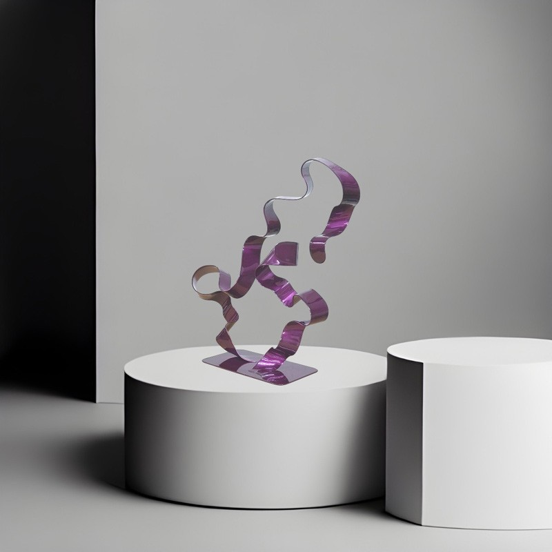 sculpture abstraite métal violet