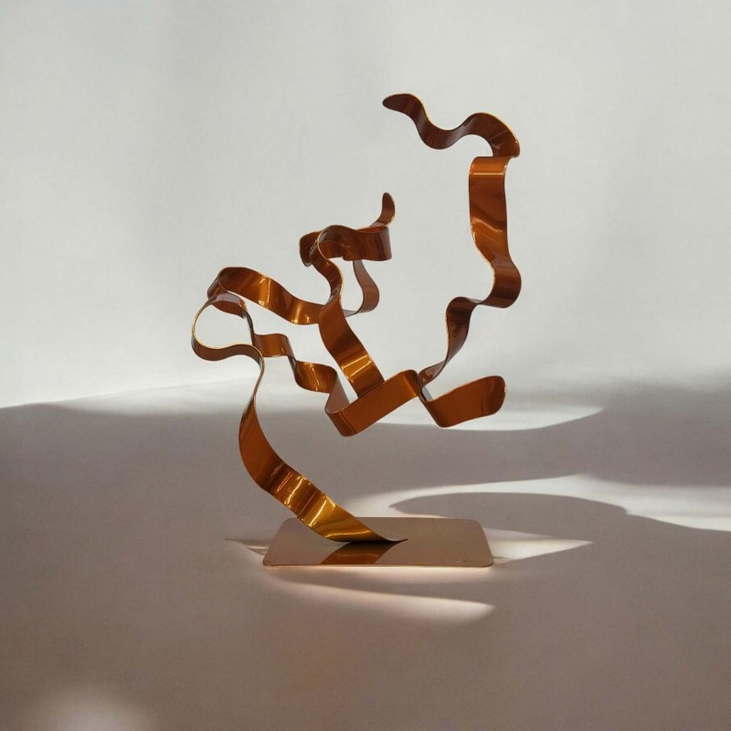 sculpture abstraite métal orange