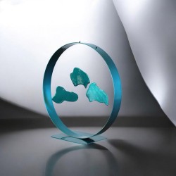 Sculpture abstraite métal bleu turquoise