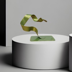 sculpture abstraite en métal vert anis
