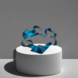 sculpture abstraite en métal bleu turquoise