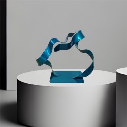 sculpture abstraite métal bleu turquoise