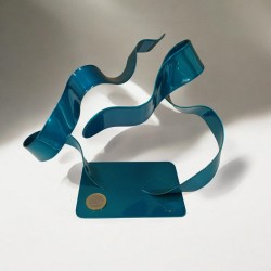 sculpture abstraite métal bleu turquoise