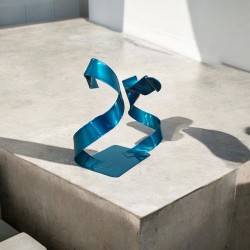 sculpture abstraite métal bleu turquoise