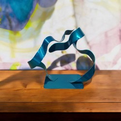 sculpture abstraite métal bleu turquoise