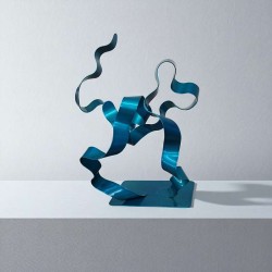 sculpture abstraite métal bleu turquoise