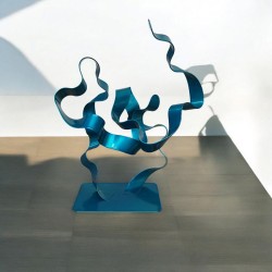sculpture abstraite métal bleu turquoise