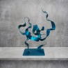 sculpture abstraite métal bleu turquoise