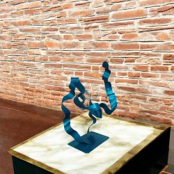 sculpture abstraite métal bleu turquoise