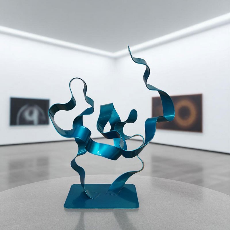 sculpture abstraite métal bleu turquoise