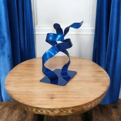 sculpture abstraite métal bleu