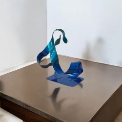 sculpture abstraite métal bleu turquoise