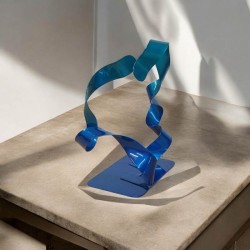 sculpture abstraite métal bleu turquoise