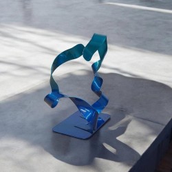 sculpture abstraite métal bleu turquoise
