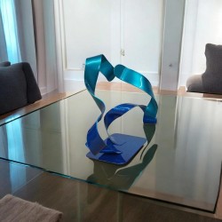 sculpture abstraite métal bleu turquoise